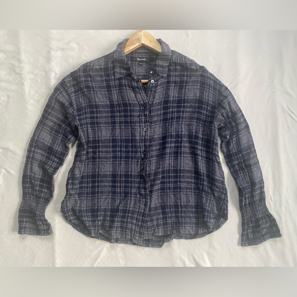 Madewell Navy and Gray Plaid Button-Down Shirt